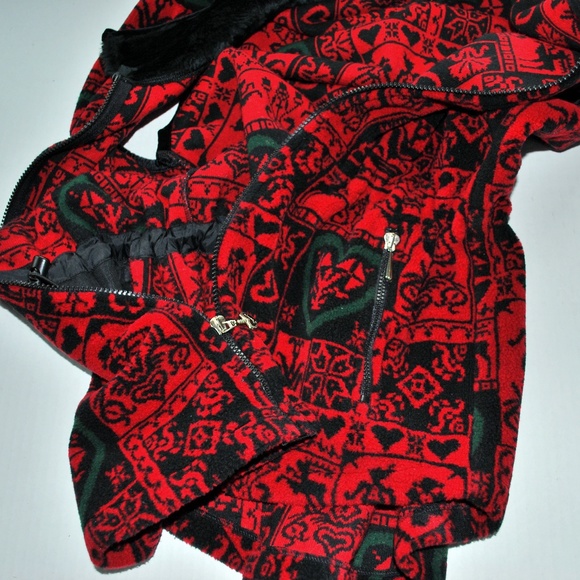 Obermeyer German Print Fleece Zip Vest Red Black - Picture 5 of 6